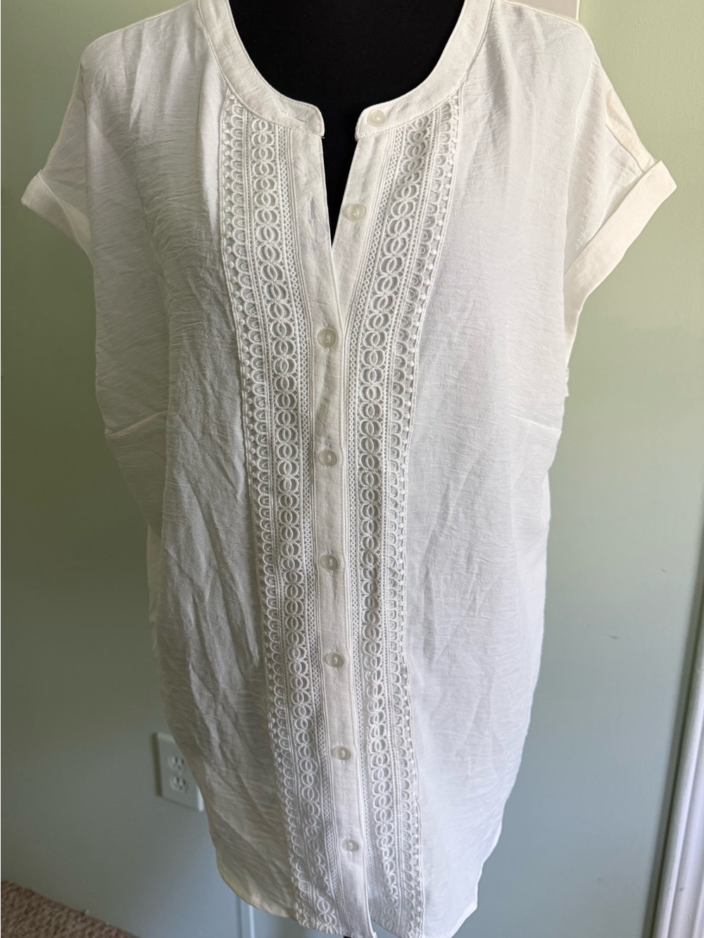 Fortune + Ivy Women’s White Lace-Trim Button Front Tunic Blouse Size XXL